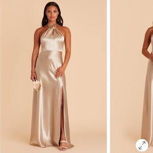 Monica Satin Neutral Champagne Evening Dress